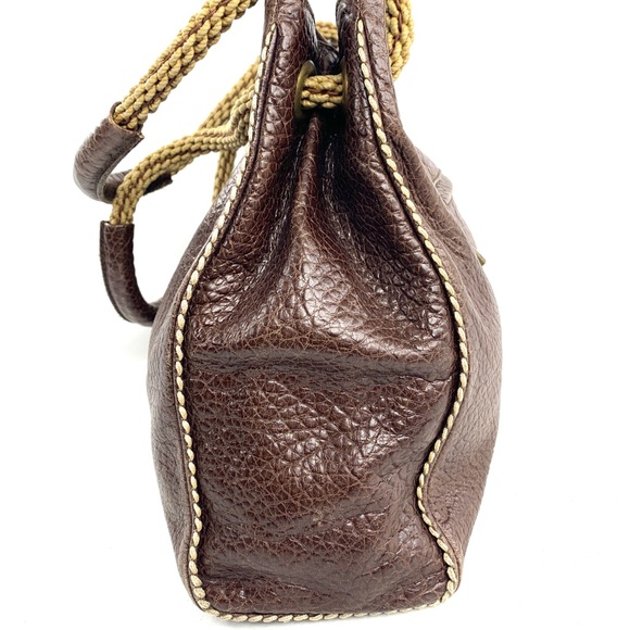 Plinio Visona Italian Brown Textured Leather Large Shoulder Bag Braided Handles - Picture 4 of 13